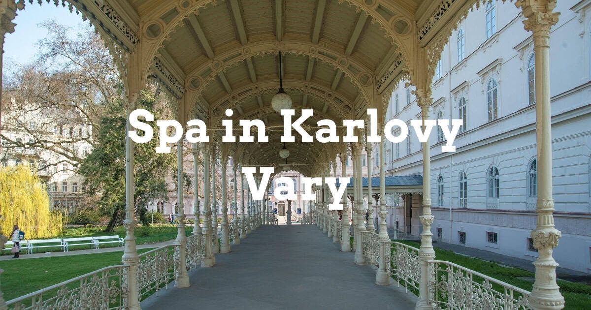 Beautiful architecture of a spa in Karlovy Vary with hot springs nearby